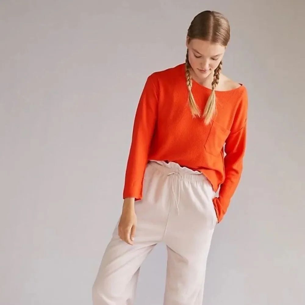 ANTHROPOLOGIE DAILY PRACTICE Waffle Blouse Top Oversized Bright Red Size Large - Picture 2 of 10